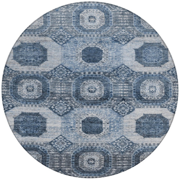 HomeRoots 8' Blue Medallion Indoor Outdoor Rug – Durable, Washable, Stylish Design for Patios & High-Traffic Areas 626100