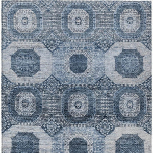 HomeRoots 8' X 10' Blue and Ivory Medallion Area Rug - Washable, Durable, Indoor/Outdoor, Stain-Resistant Design 626101