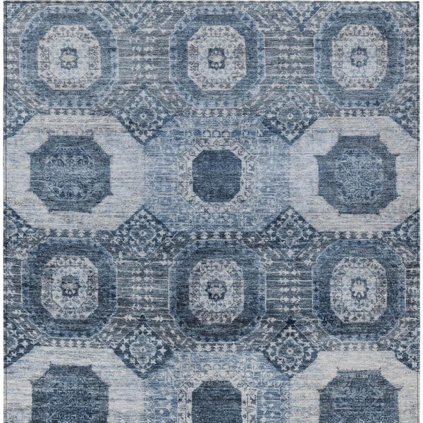 HomeRoots 8' X 10' Blue and Ivory Medallion Area Rug - Washable, Durable, Indoor/Outdoor, Stain-Resistant Design 626101