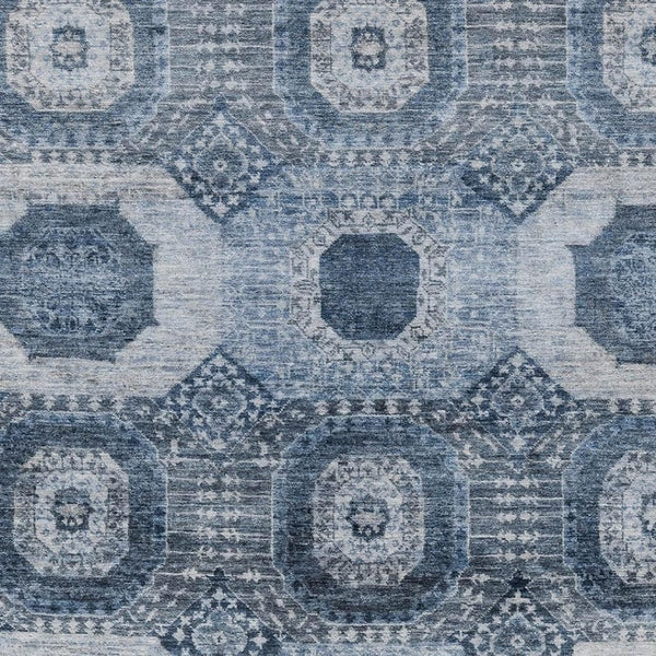 HomeRoots 8' X 10' Blue and Ivory Medallion Area Rug - Washable, Durable, Indoor/Outdoor, Stain-Resistant Design 626101