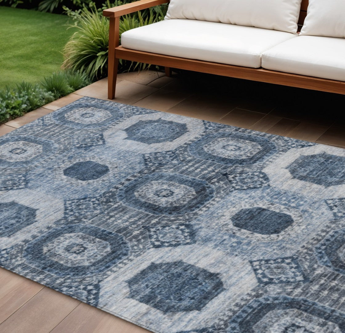 9' X 12' Stunning Blue and Ivory Medallion Area Rug – Washable, Durabl