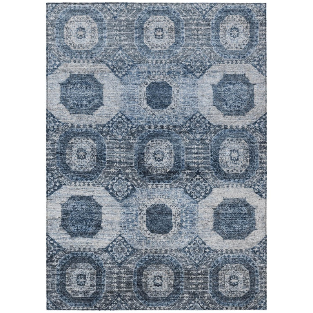 9' X 12' Stunning Blue and Ivory Medallion Area Rug – Washable, Durabl
