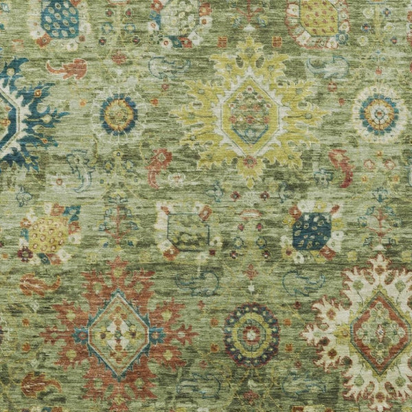 HomeRoots 5' Artichoke Green Floral Medallion Area Rug - Durable Washable Design for Indoor & Outdoor Spaces 626117