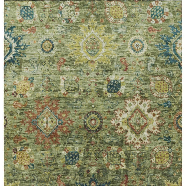 HomeRoots 5' Artichoke Green Floral Medallion Area Rug - Durable Washable Design for Indoor & Outdoor Spaces 626117
