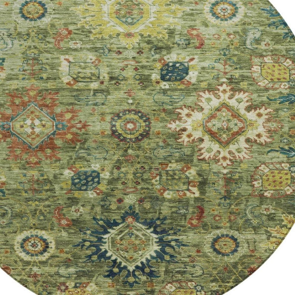 HomeRoots 8' Floral Medallion Area Rug – Artichoke Green, Rust & Gold, Durable, Washable for Indoor/Outdoor Use 626118