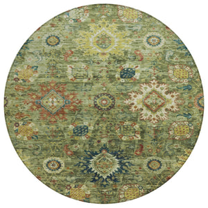 HomeRoots 8' Floral Medallion Area Rug – Artichoke Green, Rust & Gold, Durable, Washable for Indoor/Outdoor Use 626118
