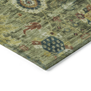 HomeRoots 8' Floral Medallion Area Rug – Artichoke Green, Rust & Gold, Durable, Washable for Indoor/Outdoor Use 626118