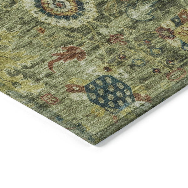 HomeRoots 8' Floral Medallion Area Rug – Artichoke Green, Rust & Gold, Durable, Washable for Indoor/Outdoor Use 626118