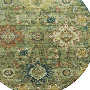HomeRoots 8' Floral Medallion Area Rug – Artichoke Green, Rust & Gold, Durable, Washable for Indoor/Outdoor Use 626118