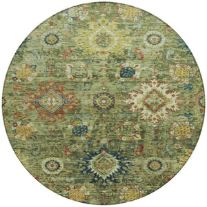 HomeRoots 8' Floral Medallion Area Rug – Artichoke Green, Rust & Gold, Durable, Washable for Indoor/Outdoor Use 626118
