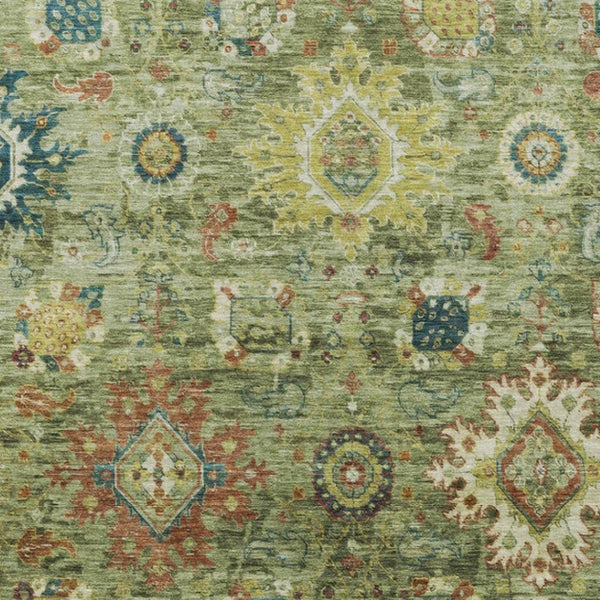 HomeRoots 9' X 12' Artichoke Green Floral Medallion Area Rug - Washable, Durable, Stylish for Indoors & Outdoors 626120