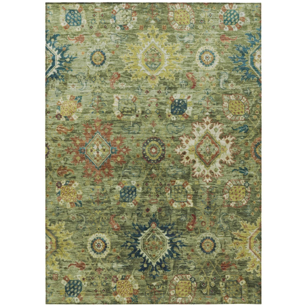 HomeRoots 9' X 12' Artichoke Green Floral Medallion Area Rug - Washable, Durable, Stylish for Indoors & Outdoors 626120