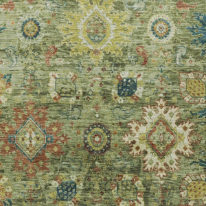 HomeRoots 10' Artichoke Green Floral Medallion Washable Area Rug - Durable, Stylish, Indoor/Outdoor Solution! 626121