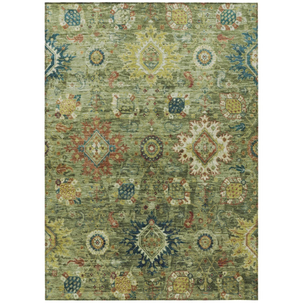 HomeRoots 10' Artichoke Green Floral Medallion Washable Area Rug - Durable, Stylish, Indoor/Outdoor Solution! 626121