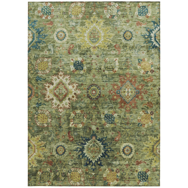 HomeRoots 10' Artichoke Green Floral Medallion Washable Area Rug - Durable, Stylish, Indoor/Outdoor Solution! 626121