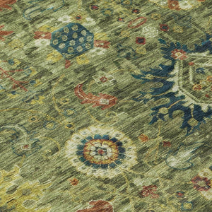 HomeRoots 10' Artichoke Green Floral Medallion Washable Area Rug - Durable, Stylish, Indoor/Outdoor Solution! 626121