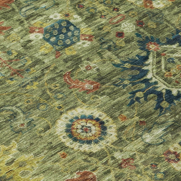 HomeRoots 10' Artichoke Green Floral Medallion Washable Area Rug - Durable, Stylish, Indoor/Outdoor Solution! 626121