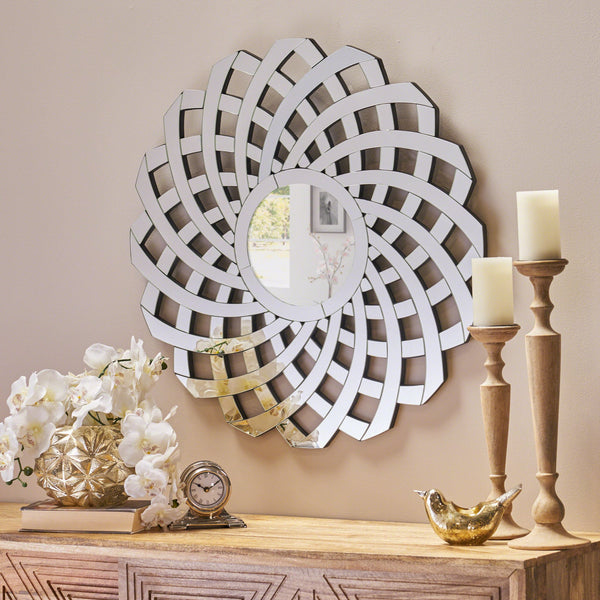 English Elm Christopher Knight Home® - MIRROR Flower Wall Silver Mirror — 31.5" Handcrafted Faux Wood Framed Decorative Round Accent Piece 62612.00