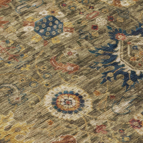 HomeRoots 8' Round Floral Medallion Area Rug - Washable, Durable, Indoor/Outdoor Use in Brown, Beige & Navy 626130