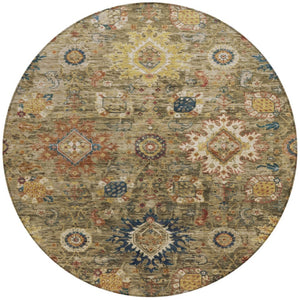 HomeRoots 8' Round Floral Medallion Area Rug - Washable, Durable, Indoor/Outdoor Use in Brown, Beige & Navy 626130