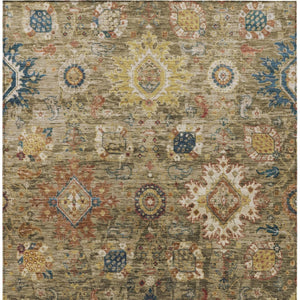 HomeRoots 9' Floral Medallion Area Rug in Brown, Beige & Navy - Washable, Durable for Indoor/Outdoor Use! 626132