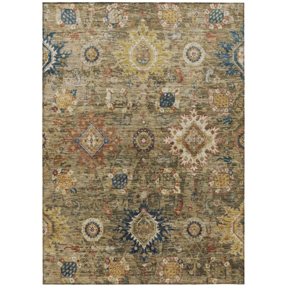 HomeRoots 9' Floral Medallion Area Rug in Brown, Beige & Navy - Washable, Durable for Indoor/Outdoor Use! 626132