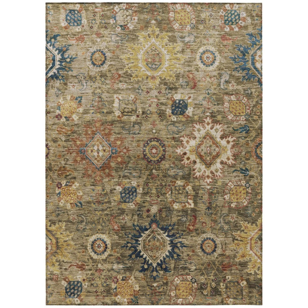 HomeRoots 9' Floral Medallion Area Rug in Brown, Beige & Navy - Washable, Durable for Indoor/Outdoor Use! 626132