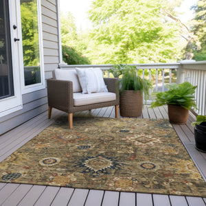 HomeRoots 9' Floral Medallion Area Rug in Brown, Beige & Navy - Washable, Durable for Indoor/Outdoor Use! 626132