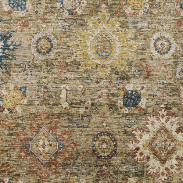 HomeRoots 10' Elegant Brown Beige and Navy Blue Floral Medallion Area Rug - Washable for Indoor & Outdoor Use 626133