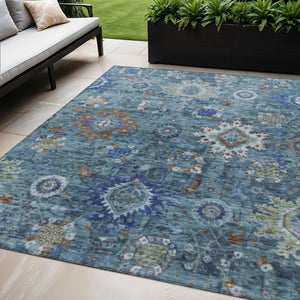 HomeRoots 5' X 8' Blue Floral Medallion Area Rug – Washable, Durable, Stylish for Indoor & Outdoor Spaces 626135