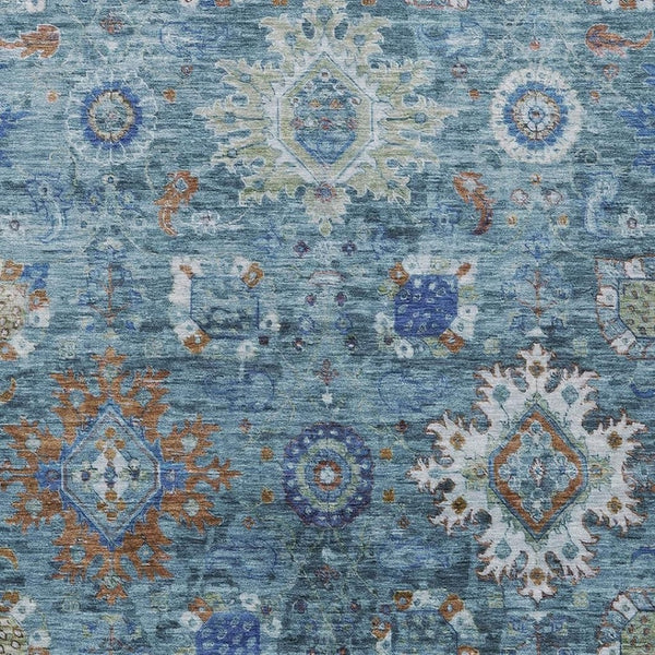HomeRoots 5' X 8' Blue Floral Medallion Area Rug – Washable, Durable, Stylish for Indoor & Outdoor Spaces 626135