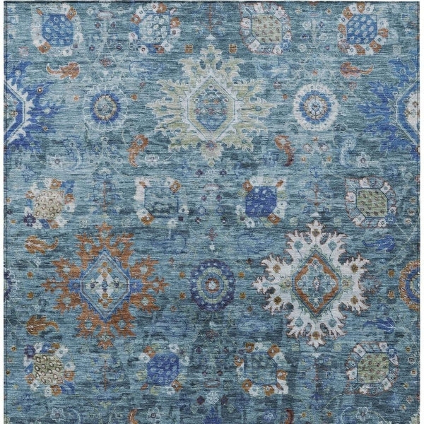 HomeRoots 5' X 8' Blue Floral Medallion Area Rug – Washable, Durable, Stylish for Indoor & Outdoor Spaces 626135