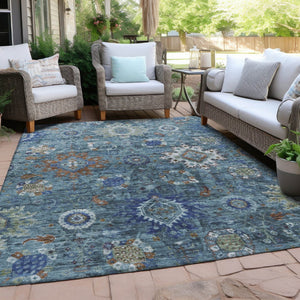 HomeRoots 5' X 8' Blue Floral Medallion Area Rug – Washable, Durable, Stylish for Indoor & Outdoor Spaces 626135