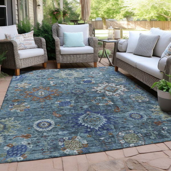HomeRoots 5' X 8' Blue Floral Medallion Area Rug – Washable, Durable, Stylish for Indoor & Outdoor Spaces 626135