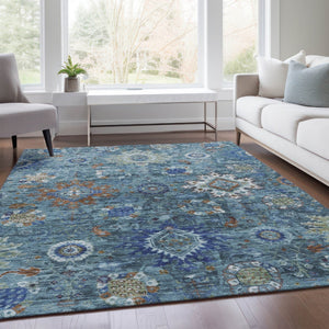 HomeRoots 5' X 8' Blue Floral Medallion Area Rug – Washable, Durable, Stylish for Indoor & Outdoor Spaces 626135