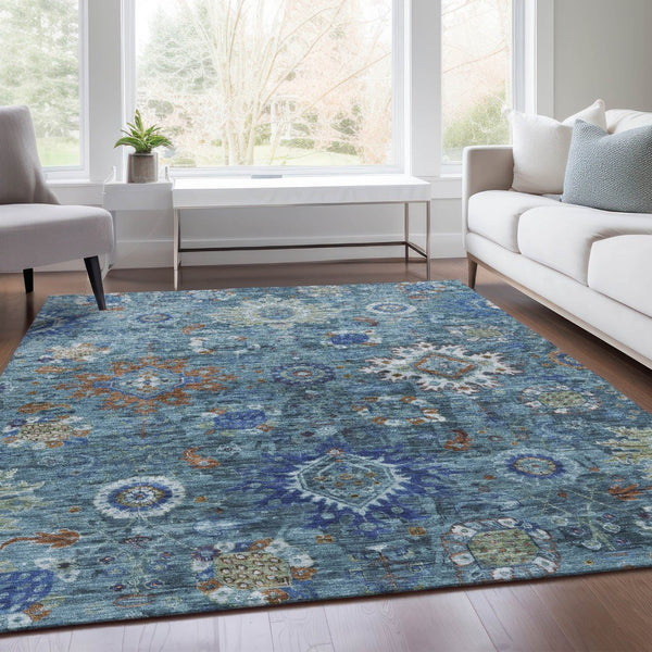HomeRoots 5' X 8' Blue Floral Medallion Area Rug – Washable, Durable, Stylish for Indoor & Outdoor Spaces 626135