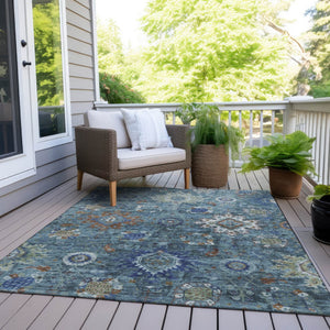 HomeRoots 5' X 8' Blue Floral Medallion Area Rug – Washable, Durable, Stylish for Indoor & Outdoor Spaces 626135
