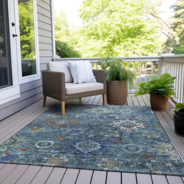 HomeRoots 5' X 8' Blue Floral Medallion Area Rug – Washable, Durable, Stylish for Indoor & Outdoor Spaces 626135
