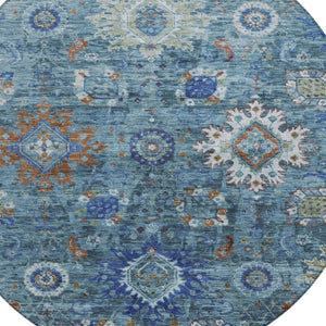 HomeRoots 8' Blue Floral Medallion Area Rug - Durable, Washable, Indoor/Outdoor, Perfect for High-Traffic Spaces! 626136