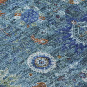 HomeRoots 8' Blue Floral Medallion Area Rug - Durable, Washable, Indoor/Outdoor, Perfect for High-Traffic Spaces! 626136