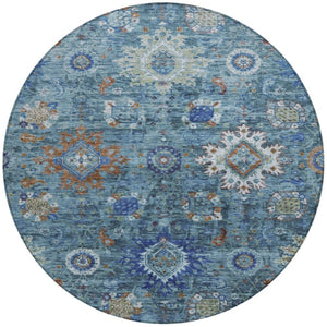 HomeRoots 8' Blue Floral Medallion Area Rug - Durable, Washable, Indoor/Outdoor, Perfect for High-Traffic Spaces! 626136