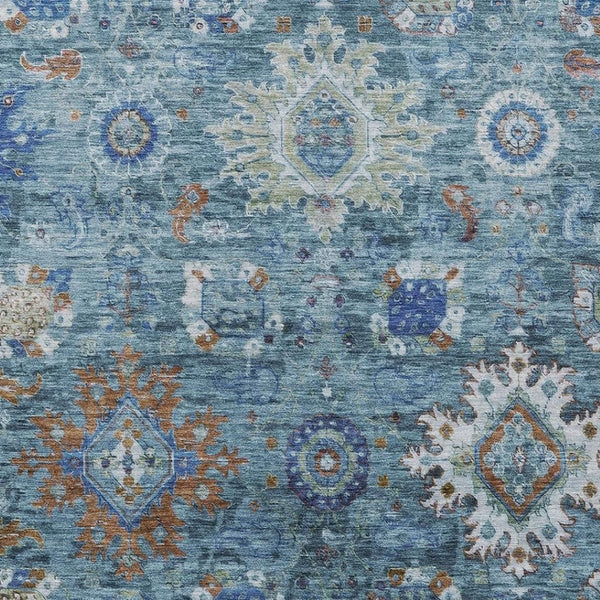 HomeRoots 8' X 10' Elegant Blue Rust Gray Floral Medallion Area Rug - Washable, Indoor/Outdoor Versatile Design 626137