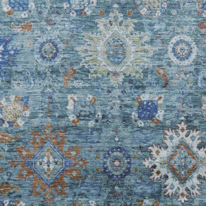 HomeRoots 9' X 12' Blue Rust Gray Floral Medallion Washable Area Rug - Durable, Stylish for Indoor & Outdoor Use 626138