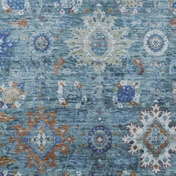 HomeRoots 9' X 12' Blue Rust Gray Floral Medallion Washable Area Rug - Durable, Stylish for Indoor & Outdoor Use 626138