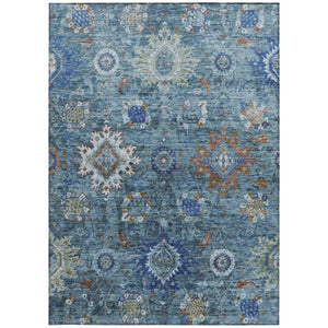 HomeRoots 9' X 12' Blue Rust Gray Floral Medallion Washable Area Rug - Durable, Stylish for Indoor & Outdoor Use 626138