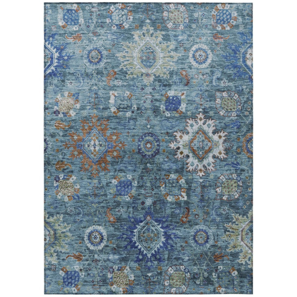 HomeRoots 9' X 12' Blue Rust Gray Floral Medallion Washable Area Rug - Durable, Stylish for Indoor & Outdoor Use 626138