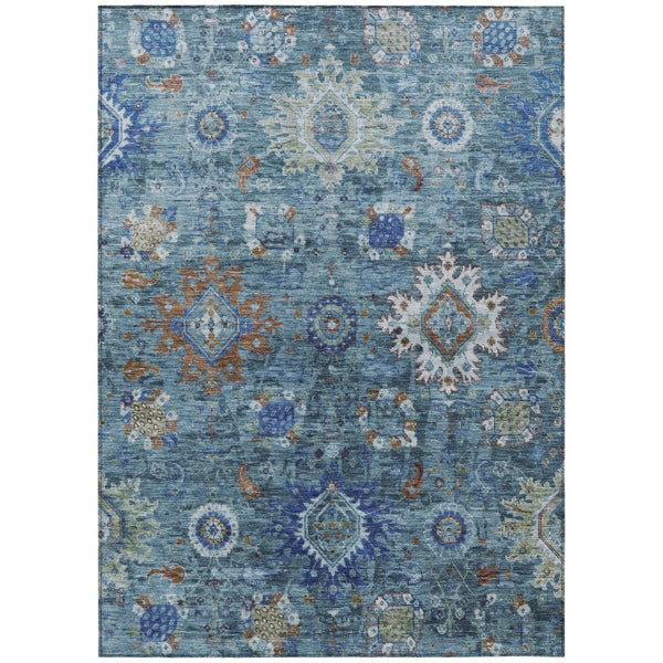 HomeRoots 10' Blue, Rust & Gray Floral Medallion Area Rug – Washable Indoor/Outdoor Design for Easy Care & Style 626139