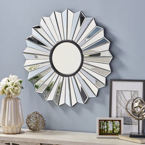 English Elm Christopher Knight Home® - MIRROR Huseby Glam Flower Accent Mirror – 36" Round Faux Wood Black Frame, Handcrafted Elegance 62614.00