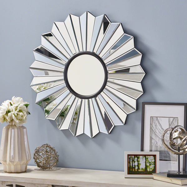 English Elm Christopher Knight Home® - MIRROR Huseby Glam Flower Accent Mirror – 36" Round Faux Wood Black Frame, Handcrafted Elegance 62614.00