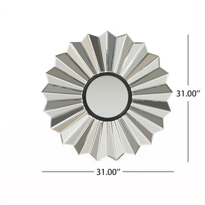 English Elm Christopher Knight Home® - MIRROR Huseby Glam Flower Accent Mirror – 36" Round Faux Wood Black Frame, Handcrafted Elegance 62614.00